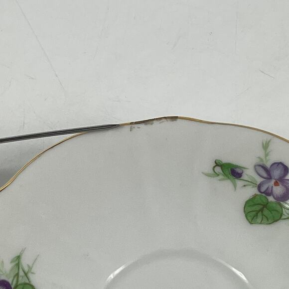 Vtg Inarco Japan Saucer Purple Violets Gold Trim E-5490 Floral Scalloped Edge - Picture 6 of 8